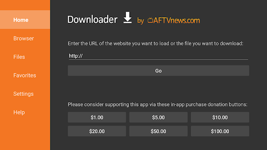صورة شاشة إدخال الرابط في Downloader